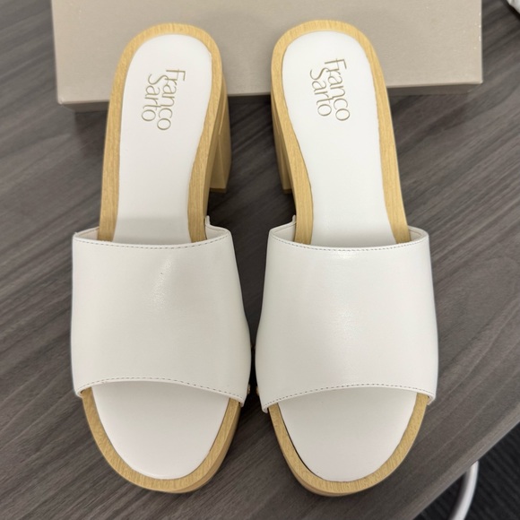 FRANCO SARTO 🫐 White Leather Capri Slides Clogs Shoes Sz-10-M - Picture 2 of 8